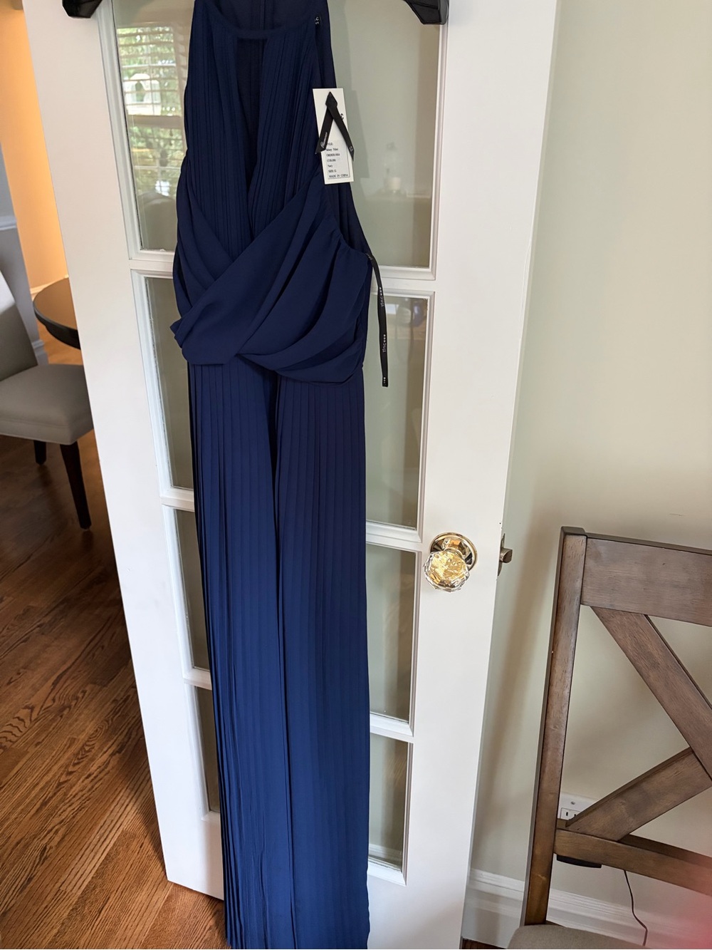 TFNC Navy Pleated Wide-Leg Jumpsuit